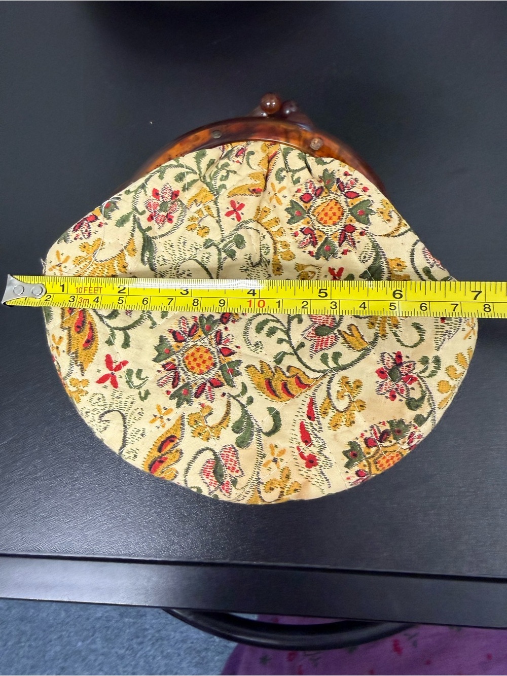 Vintage Coin / Clutch Bag with Cream Floral Print Quilted with kiss lock - Picture 6 of 7